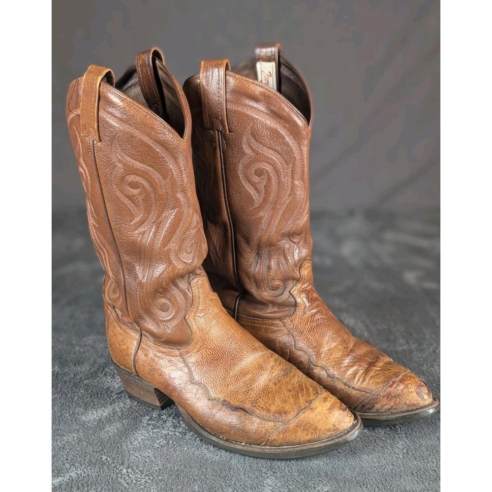 Vintage Tony Lama Boots Womens 6 Smooth Ostrich‎ Leather Western Brown Made USA